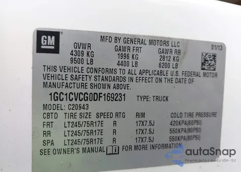 2013 Chevrolet Silverado 2500Hd Work Truck from USA, damaged, VIN 1GC1CVCG0DF169231